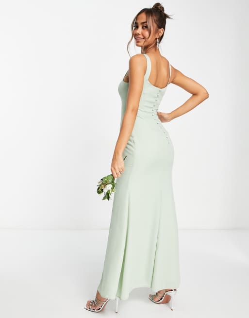 ASOS DESIGN Bridesmaid maxi dress with curved neckline and satin