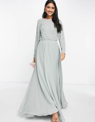 ASOS DESIGN Bridesmaid maxi dress with long sleeve in embellishment in ...