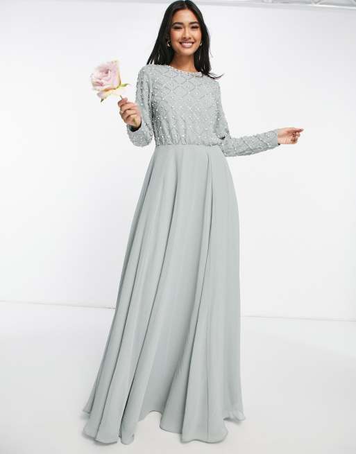 Asos design maxi dress in outlet delicate linear sequin with long sleeves