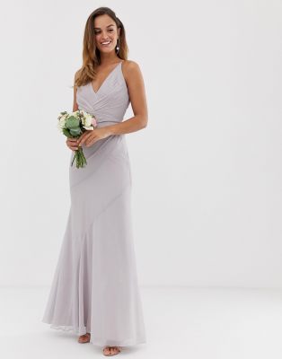 asos design bridesmaid cami wrap tie waist maxi dress with layered skirt