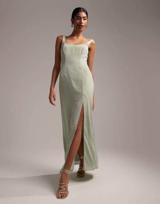 ASOS DESIGN Bridesmaid maxi dress with satin curved neckline and