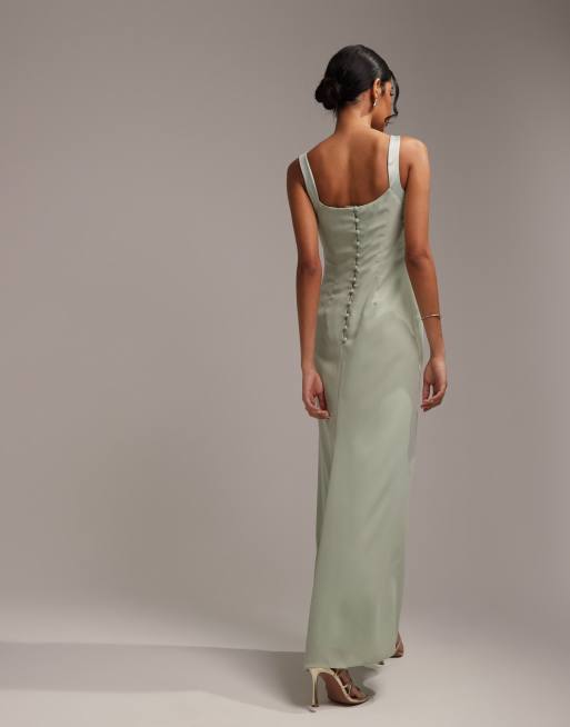 ASOS DESIGN Bridesmaid maxi dress with satin curved neckline and