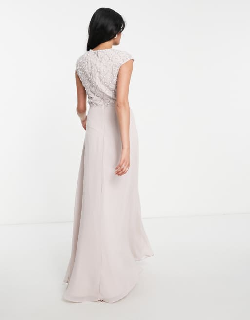 ASOS DESIGN Bridesmaid maxi dress with short sleeve in pearl and beaded embellishment