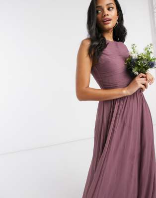 mauve maxi bridesmaid dress