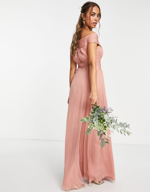 ASOS DESIGN Bridesmaid short sleeve ruched maxi dress in rust