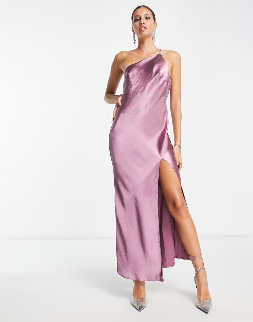 ASOS DESIGN halter satin midi dress with side slit and lace up back in  purple