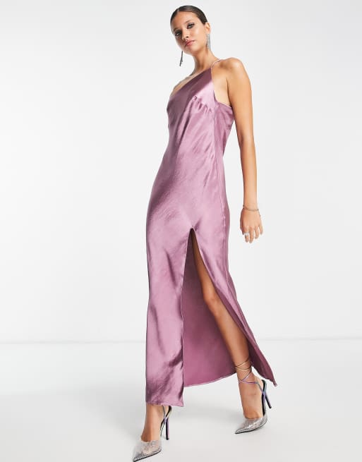 Asos design one shoulder midaxi store dress in satin with drape back