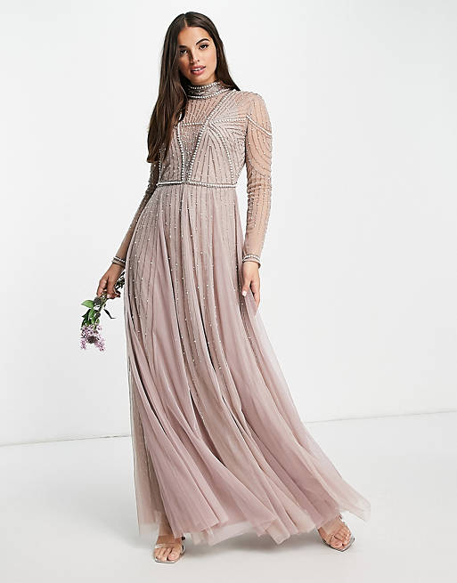ASOS DESIGN Bridesmaid pearl embellished bodice maxi dress with tulle skirt