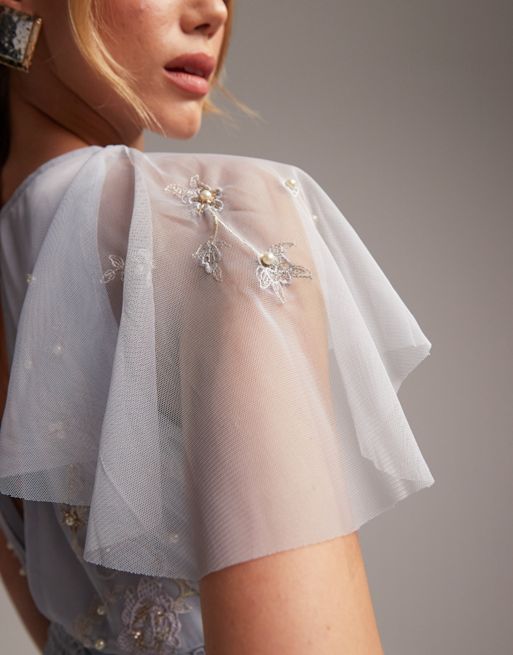 ASOS DESIGN Bridesmaid pearl embellished long sleeve maxi dress