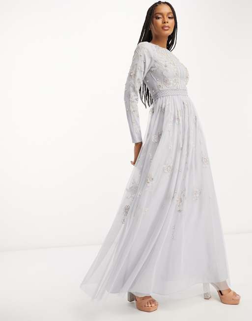 Asos design long sleeve 2024 pretty embroidered maxi dress