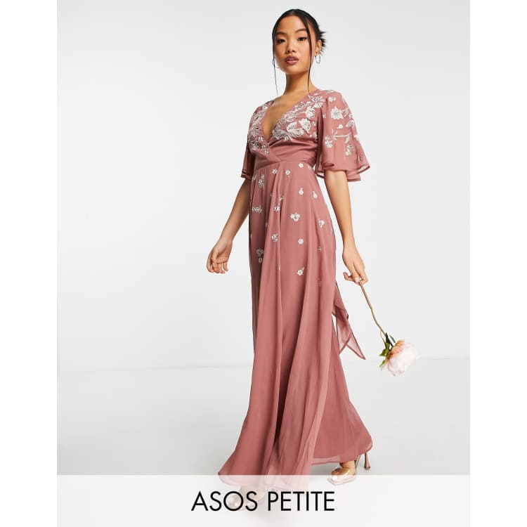 Asos design embroidered 2024 wrap maxi dress