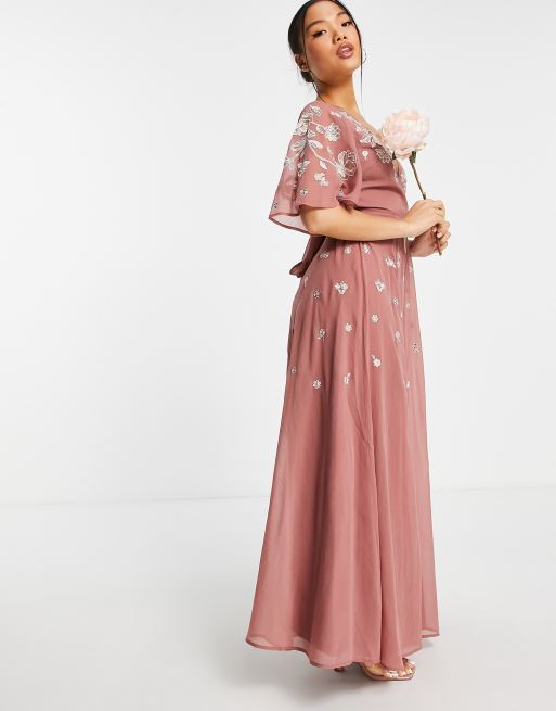 ASOS DESIGN Bridesmaid floral embroidered dobby mesh flutter