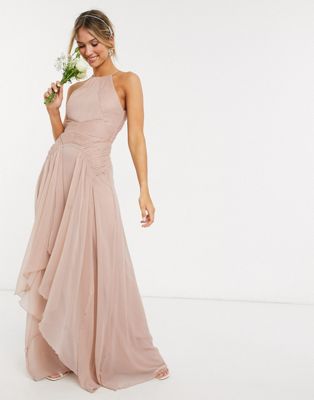 ASOS DESIGN Bridesmaid pinny maxi dress with ruched bodice and layered ...