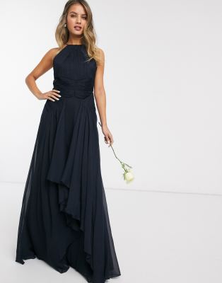 asos design bridesmaid pinny maxi dress with ruched bodice