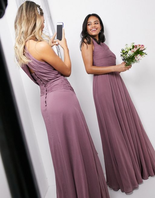 Asos Design Bridesmaid Pinny Maxi Dress With Ruched Bodice And Layered Skirt Detail Asos