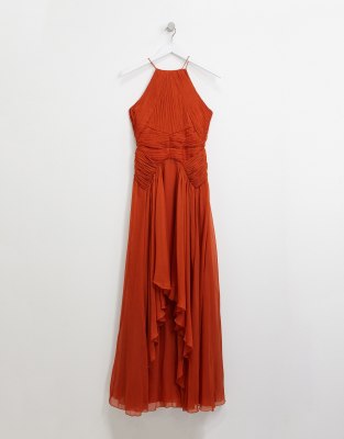 asos design bridesmaid pinny maxi dress with ruched bodice