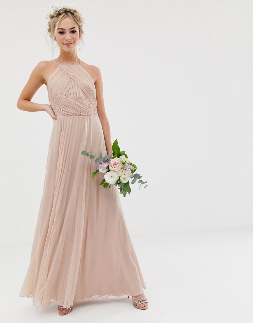 ASOS DESIGN Bridesmaid pinny maxi dress with ruched bodice-Pink