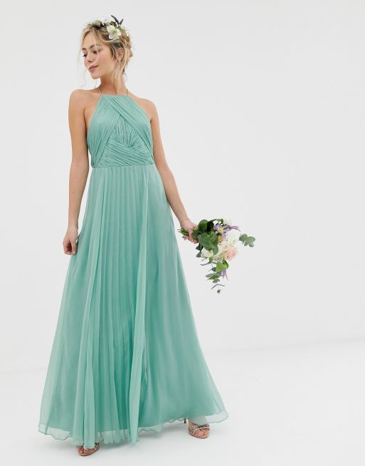 asos design bridesmaid pinny maxi dress with ruched bodice