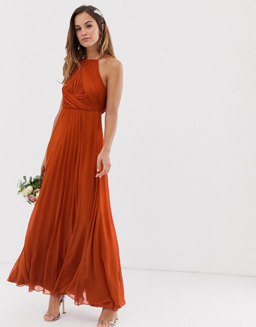 ASOS DESIGN Bridesmaid pinny maxi dress with ruched bodice