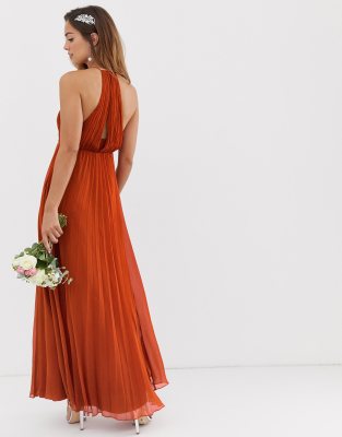 burnt orange ruched dress