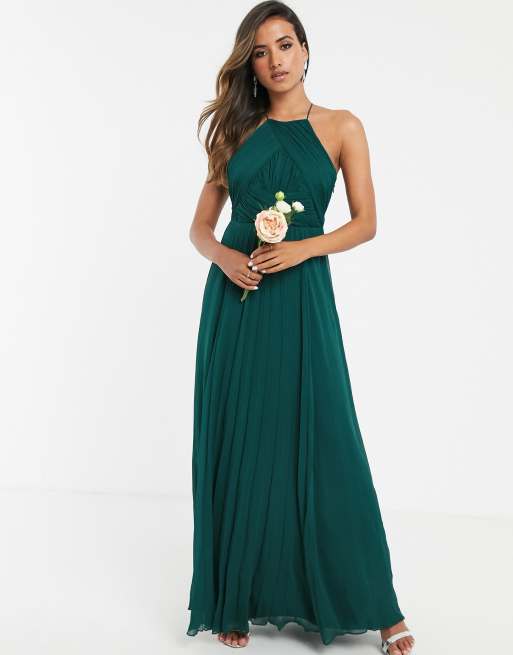 ASOS DESIGN Bridesmaid pinny maxi dress with ruched bodice