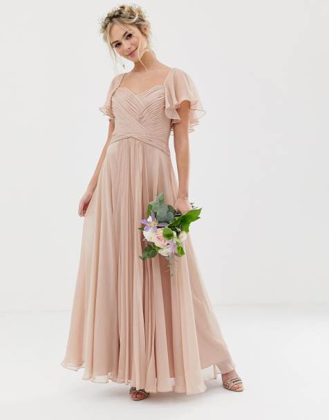 ASOS DESIGN Bridesmaid pleated bodice maxi dress with flutter sleeve