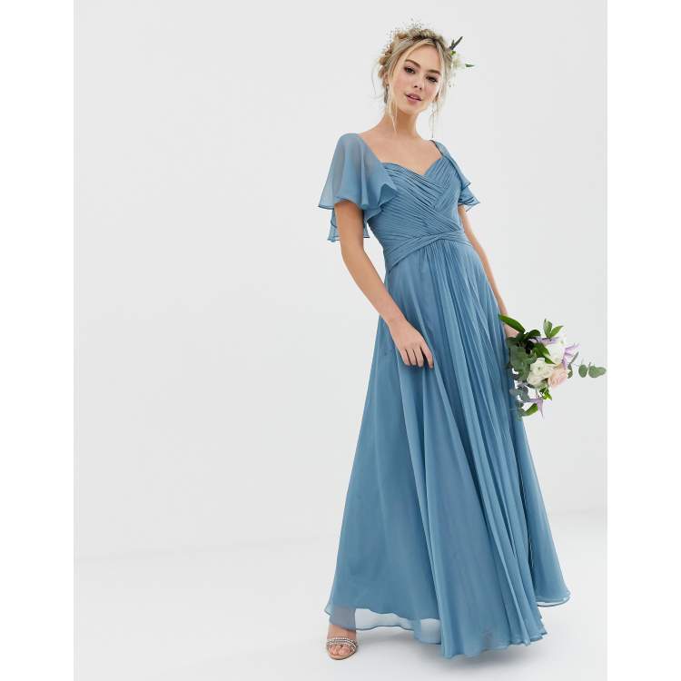 asos design bridesmaid pleated bodice maxi dress with flutter sleeve 2020Spring Bella Venice Women's Georgia Size:40 (US 9)