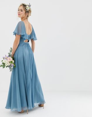 asos design pleated maxi dress with flutter sleeve