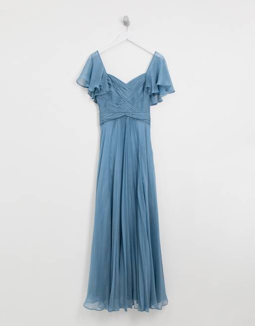 Asos design bridesmaid pleated bodice maxi dress with sales flutter sleeve