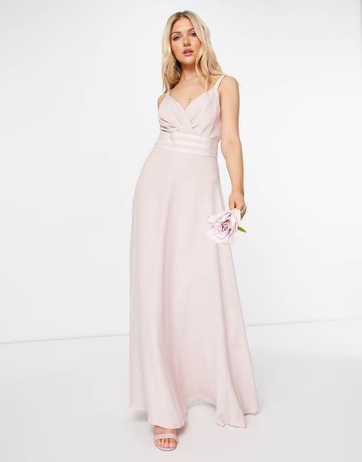 ASOS DESIGN Bridesmaid pleated cami maxi dress with satin trim waist detail