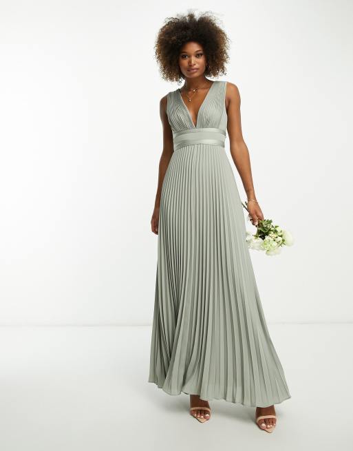 ASOS DESIGN Bridesmaid drape cami maxi dress with wrap waist in olive