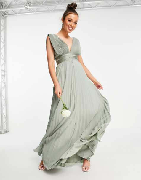 ASOS DESIGN Bridesmaid drape cami maxi dress with wrap waist in olive