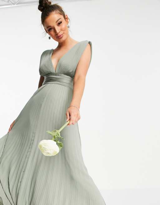 ASOS DESIGN Bridesmaid pleated cami maxi dress with satin wrap