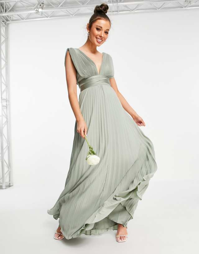 ASOS DESIGN Bridesmaid pleated cami maxi dress with satin wrap waist