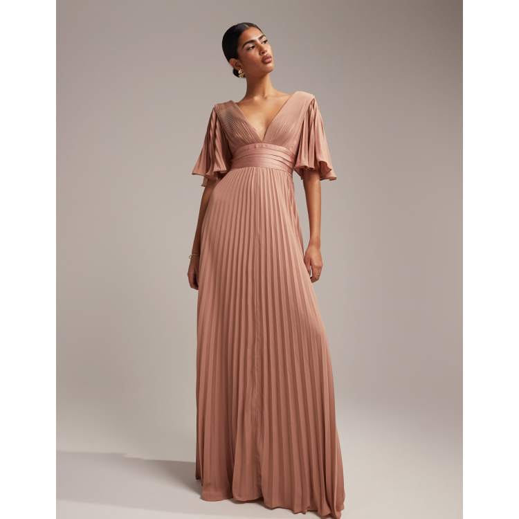 ASOS DESIGN ASOS DESIGN Bridesmaid satin ruched halter neck maxi dress in  mocha - - ShopStyle