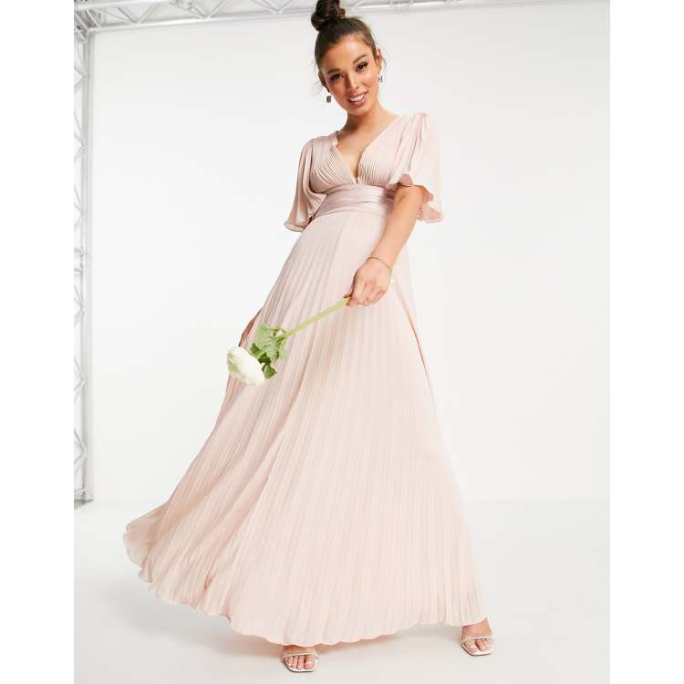 ASOS DESIGN Bridesmaid flutter sleeve maxi dress with satin trim