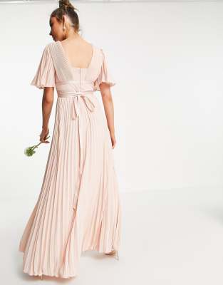 ASOS DESIGN Bridesmaid flutter sleeve maxi dress with satin trim