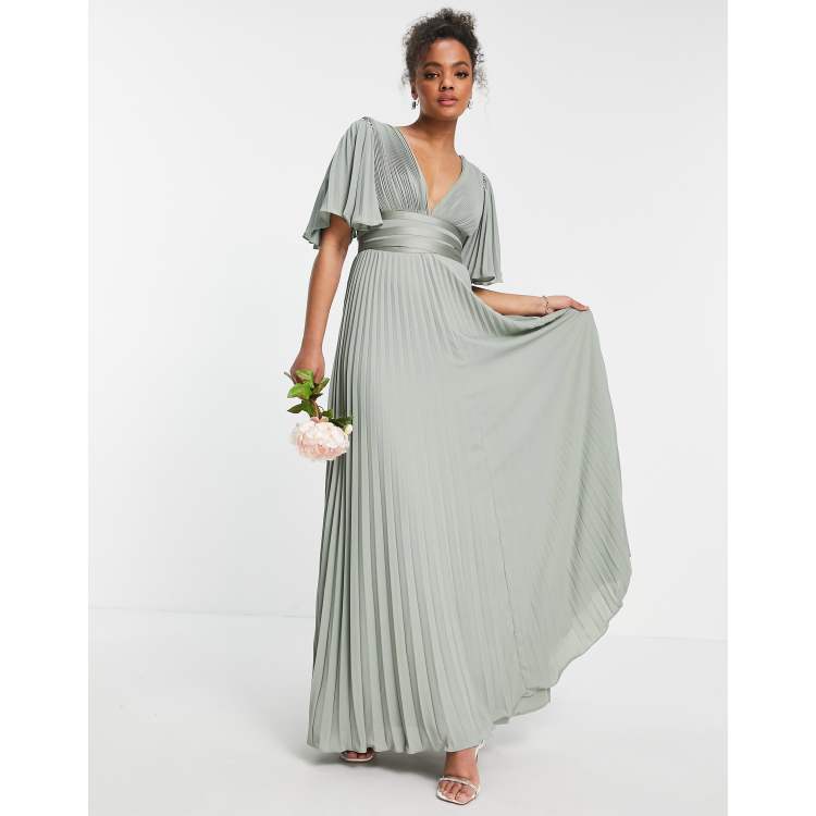 Pleated maxi dress cheap with flutter sleeve