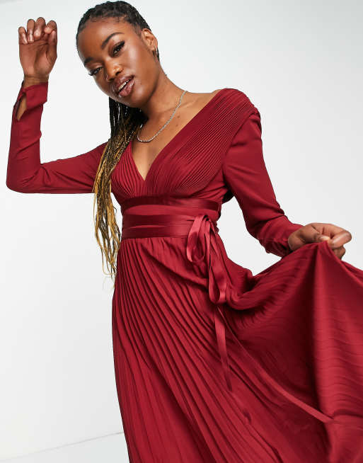 Burgundy evening dress with sleeves sale