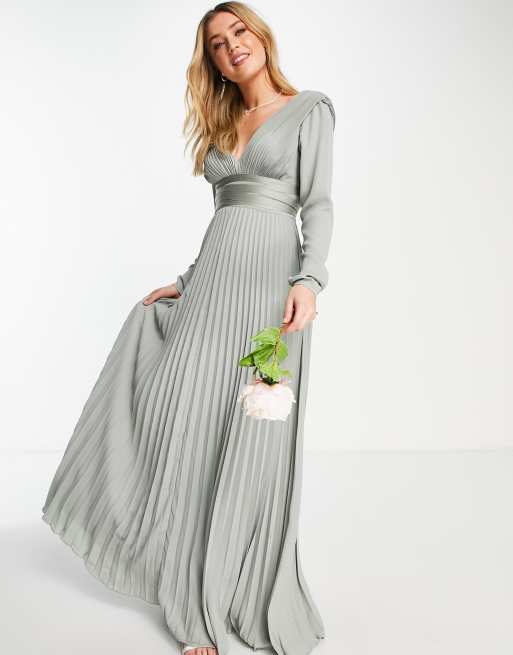 Pleated long shop sleeve maxi dress