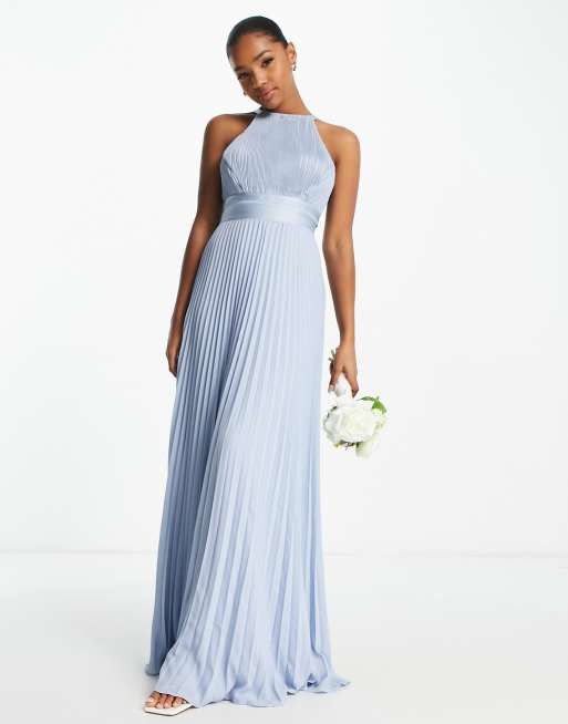 ASOS DESIGN Bridesmaid pleated pinny maxi dress with satin wrap waist | ASOS