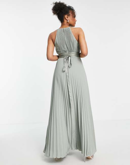 ASOS DESIGN Bridesmaid pleated pinny maxi dress with satin wrap