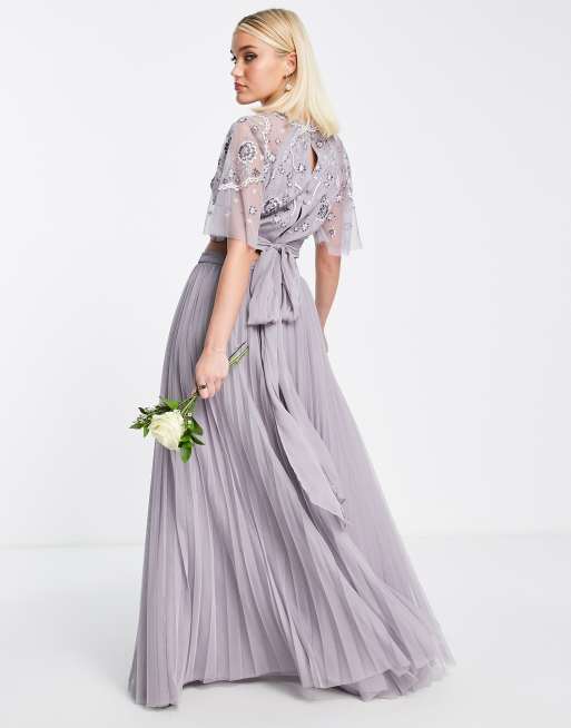 ASOS DESIGN Bridesmaid pleated tulle maxi skirt in lilac (part of