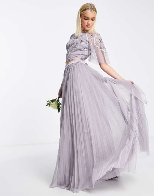 ASOS DESIGN Bridesmaid pleated tulle maxi skirt with ribbon waist in wine -  part of a set