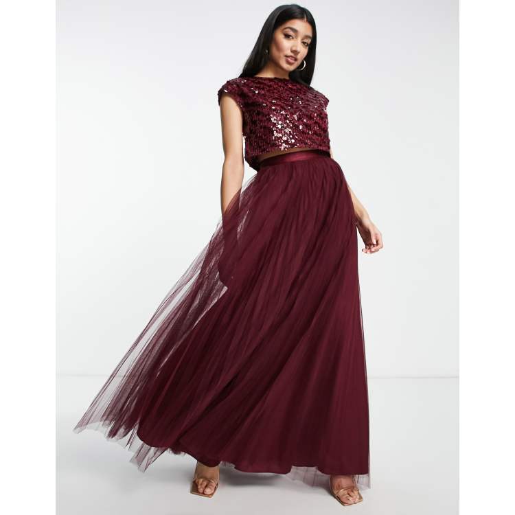 ASOS DESIGN Bridesmaid pleated tulle maxi skirt with ribbon waist