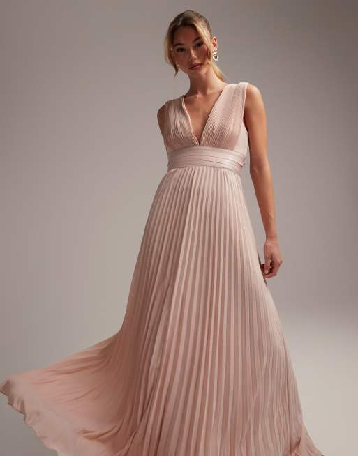 Asos Design Bridesmaid Plissiertes Maxi Camisole Kleid Mit Satin Wickeldetail In Der Taille 