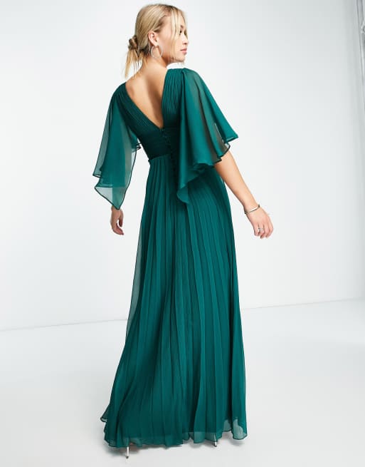 Asos design bridesmaid pleated bodice outlet maxi dress with flutter sleeve