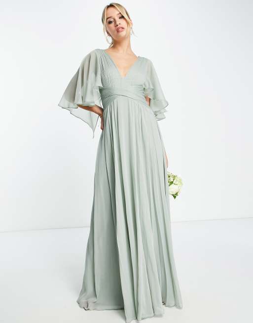 ASOS DESIGN Bridesmaid ruched bodice drape maxi dress with wrap waist ...