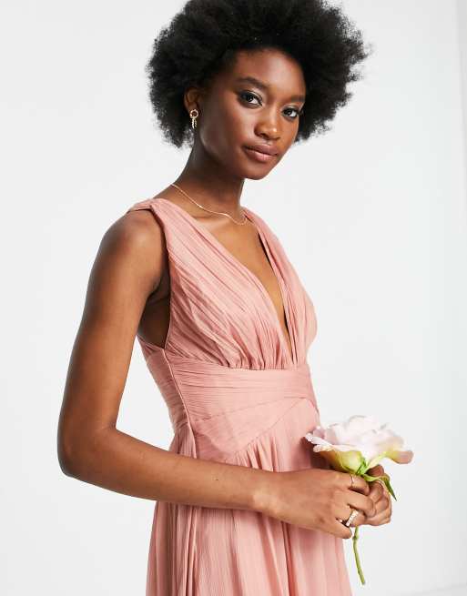 Bridesmaid ruched bodice drape maxi dress with wrap waist - ASOS DESIGN