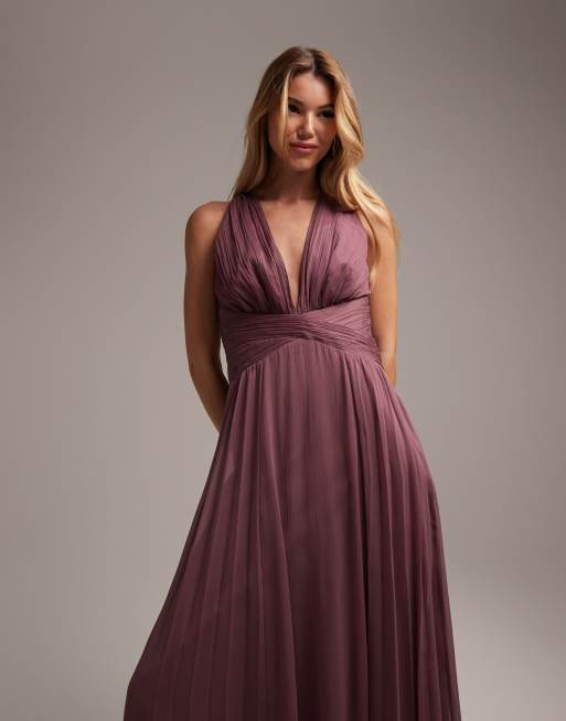 ASOS Tall ASOS DESIGN Tall Bridesmaid ruched waist maxi dress with long  sleeves and pleat skirt in Mauve - ShopStyle